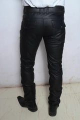 Men's Slim Fit Zippered Cuffs Leather Pants MP32