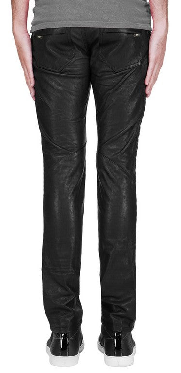 Men's Black Leather Slim Fit Pants MP01