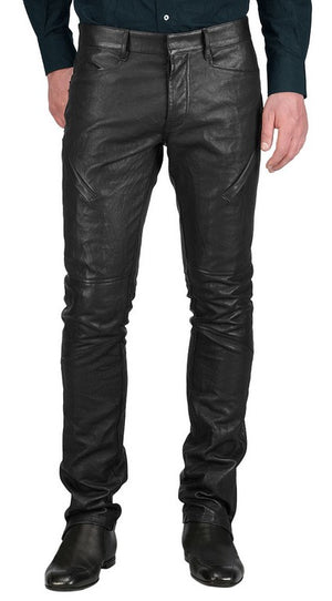 Men's Black Leather Slim Fit Pants with Functional Pockets MP03
