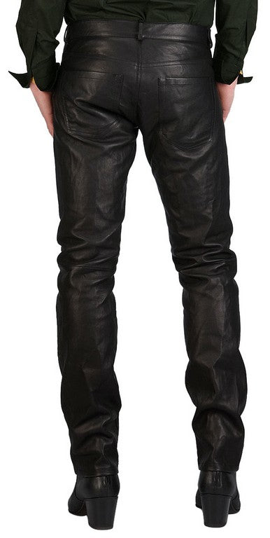 Men's Executive Black Leather Slim Fit Pants MP04