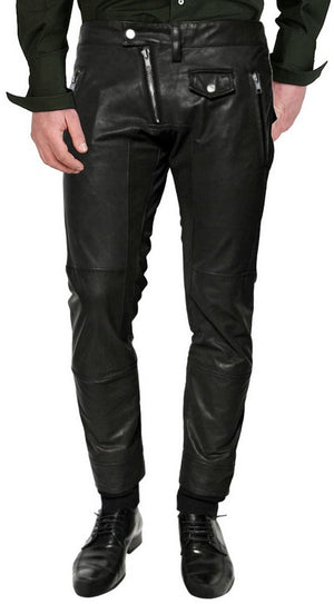 Men's Black Leather Stylish Ankle Length Slim Fit Pants MP05