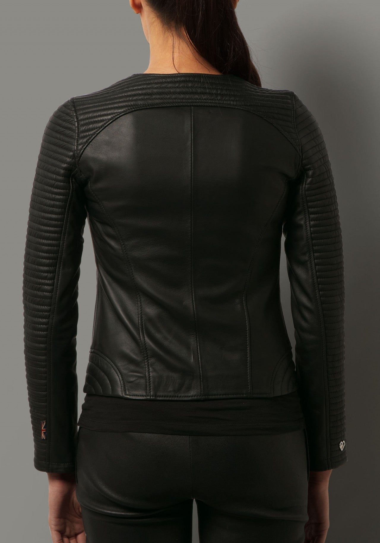 Women’s Quilted Leather Jacket with Round Neck WJ026