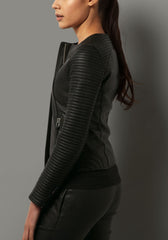 Women’s Quilted Leather Jacket with Round Neck WJ026