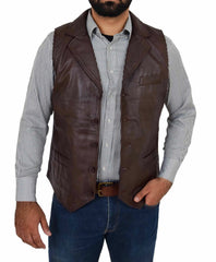 Men’s Slim Fit Brown Genuine Leather Vest MV13