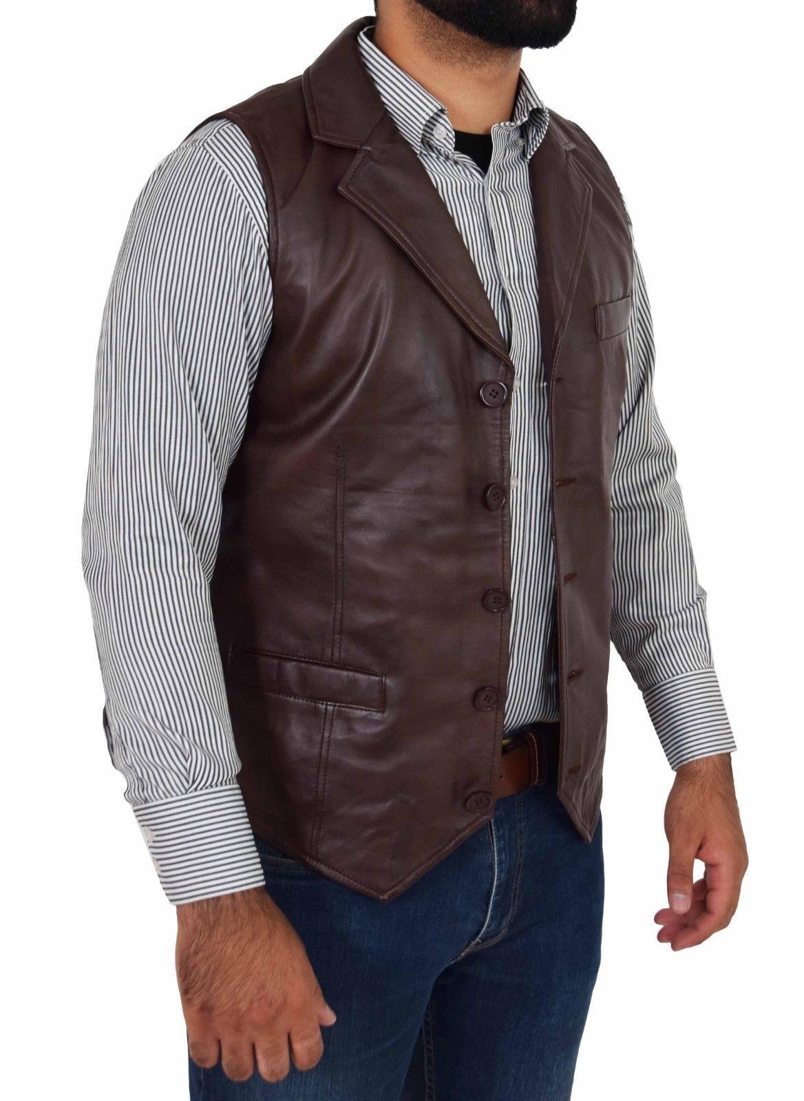 Men’s Slim Fit Brown Genuine Leather Vest MV13