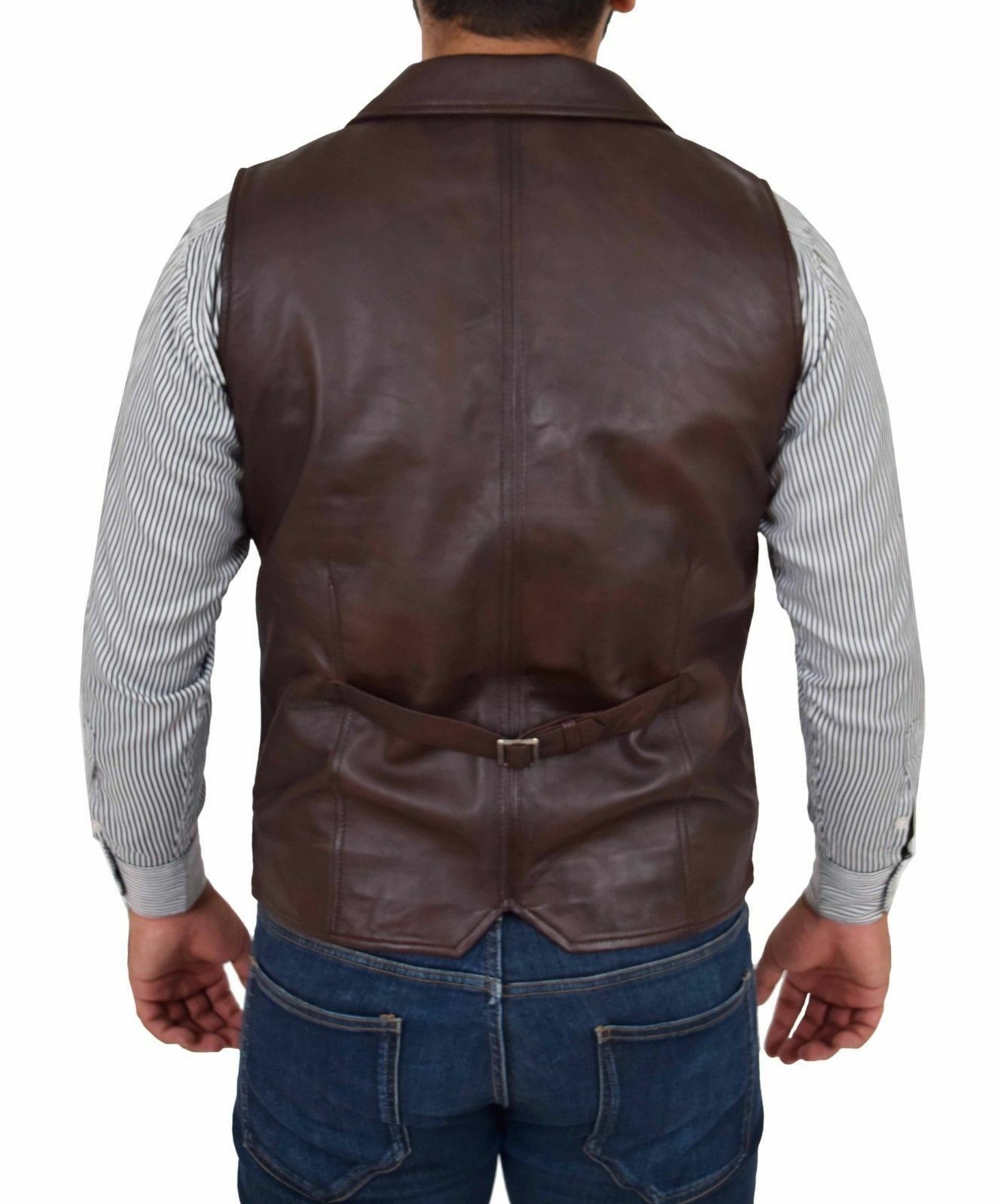 Men’s Slim Fit Brown Genuine Leather Vest MV13