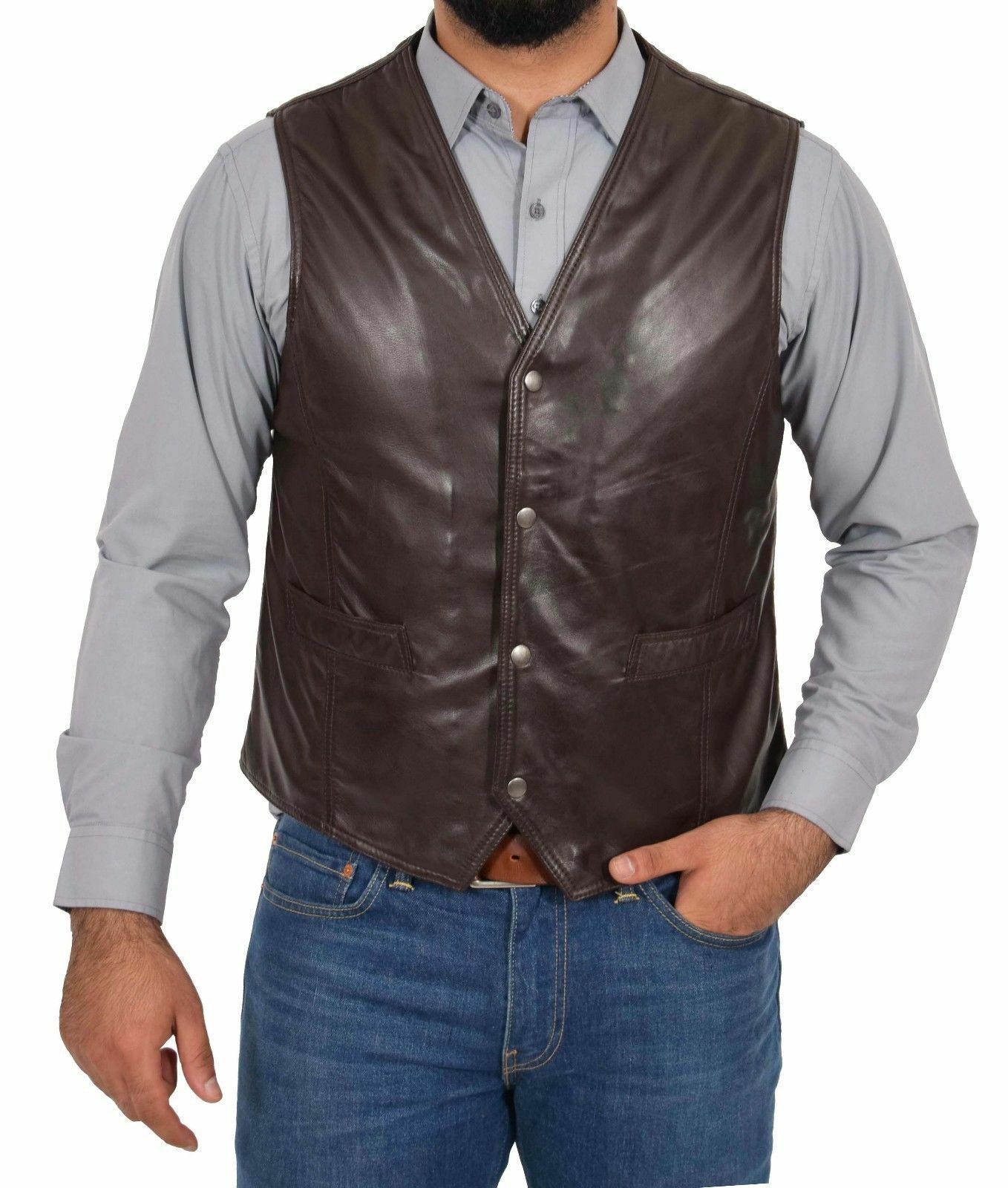 Men’s Slim Fit Leather Vest with Snap Button Closure MV14