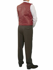 Men's Slim Fit Burgundy Leather Vest MV12