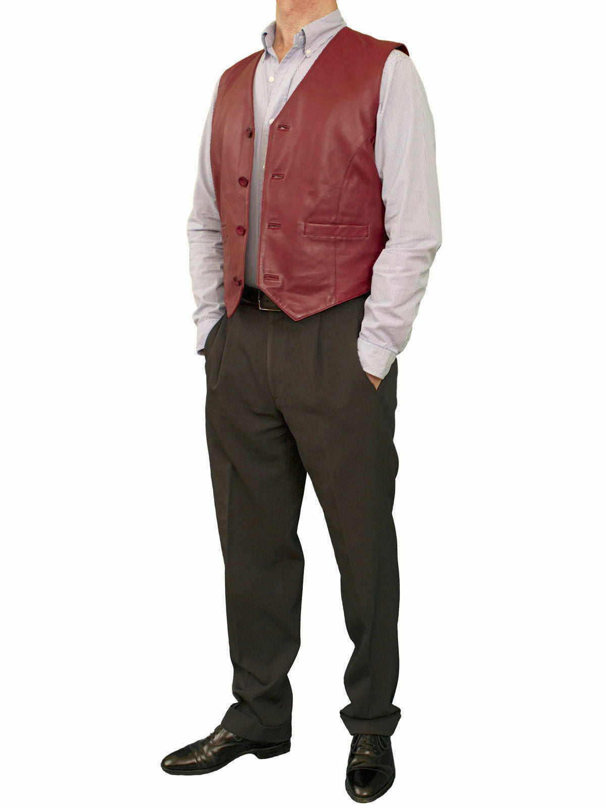 Men's Slim Fit Burgundy Leather Vest MV12