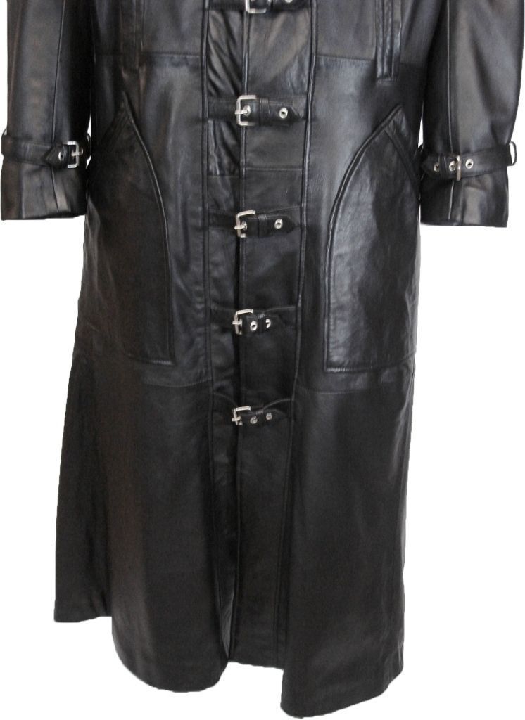 Men's Full Length Leather Quilted Trench Coat MC11