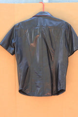 Men's Black Leather with Shoulder Loop Short Sleeve Shirt MS19