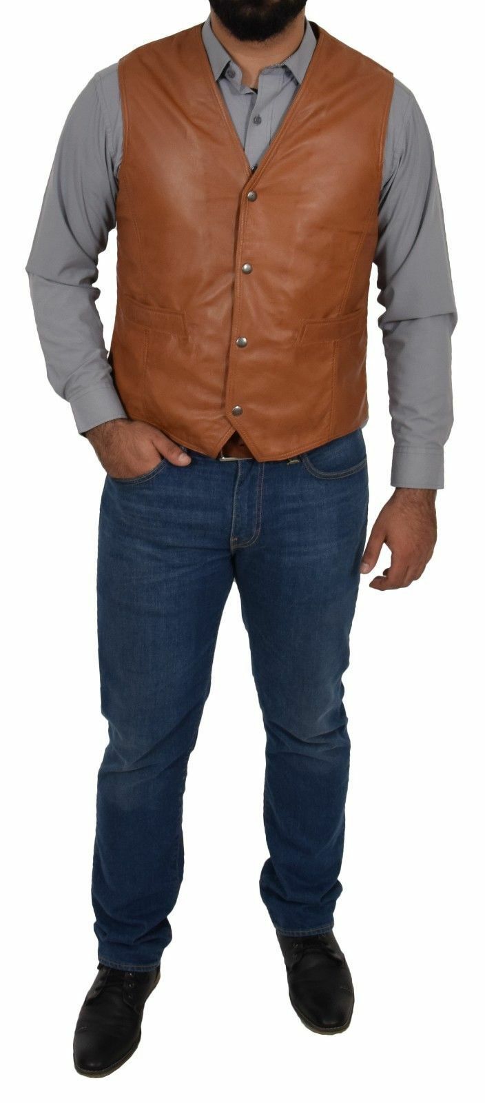 Men’s Slim Fit Leather Vest with Snap Button Closure MV14