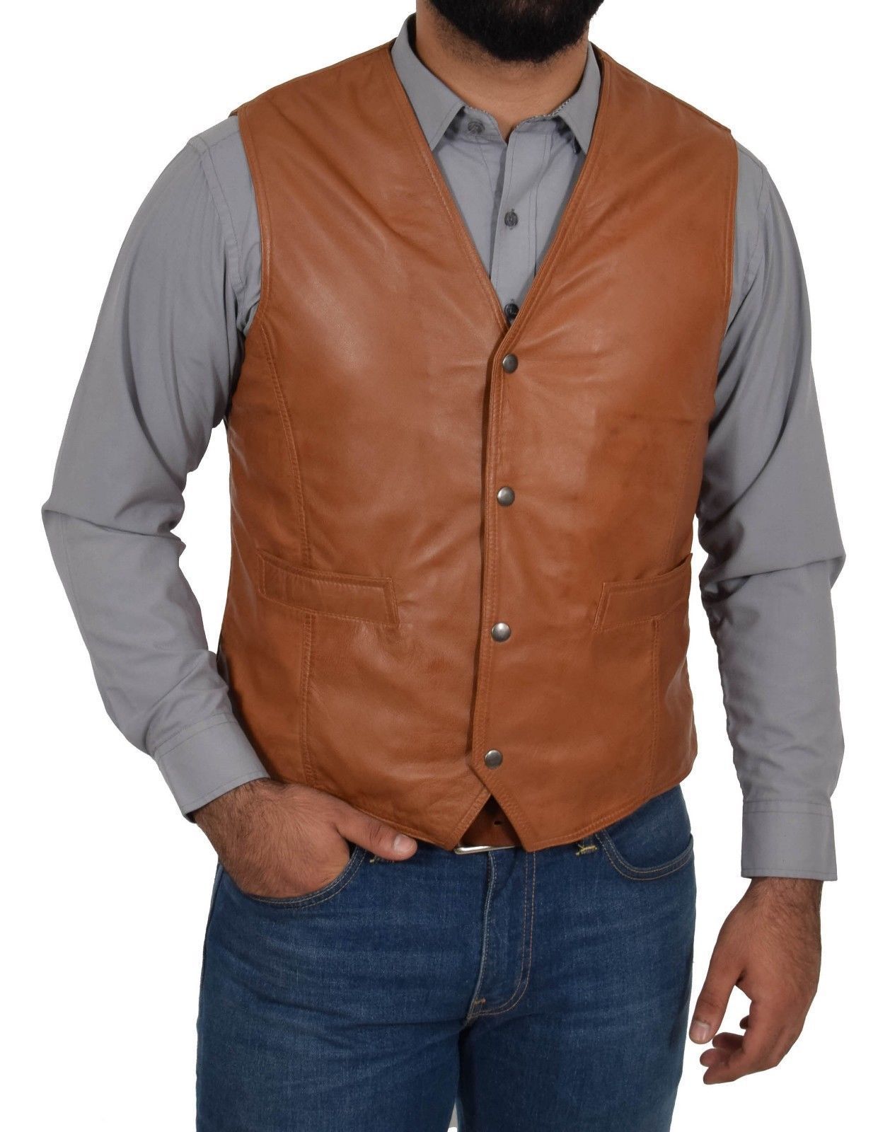 Men’s Slim Fit Leather Vest with Snap Button Closure MV14