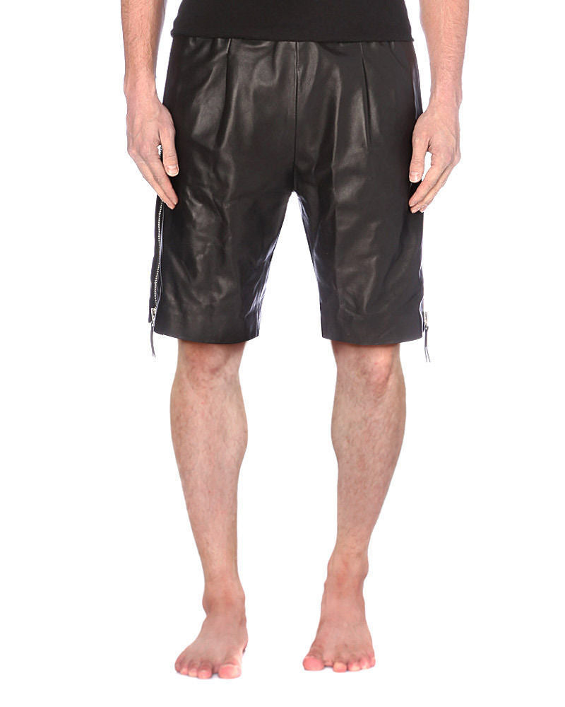 Men's Genuine Leather Shorts with Side Zippers MH09