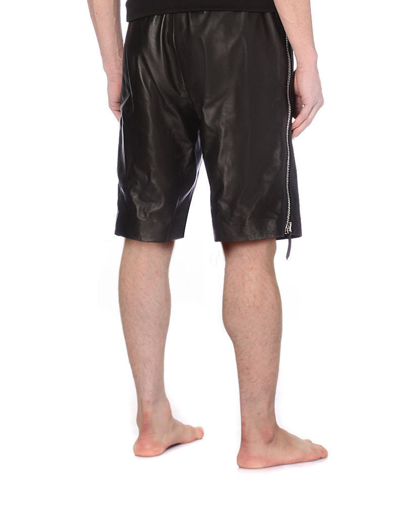 Men's Genuine Leather Shorts with Side Zippers MH09