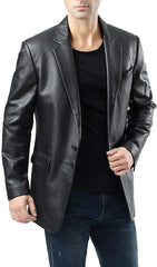 Men's Classic Black Single Button Leather Blazer TB026