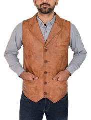 Men's Tailored Slim Fit Tan Leather Vest Coat MV15