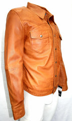 Men's Tan Leather Slim Fit Distinctive Style Shirt MS07