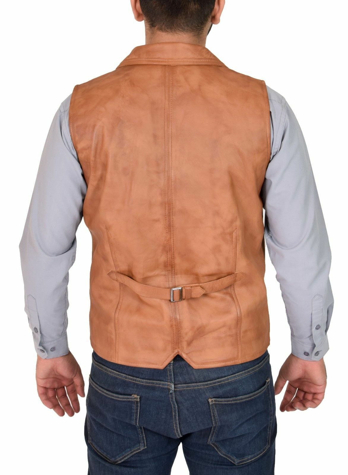 Men's Tailored Slim Fit Tan Leather Vest Coat MV15