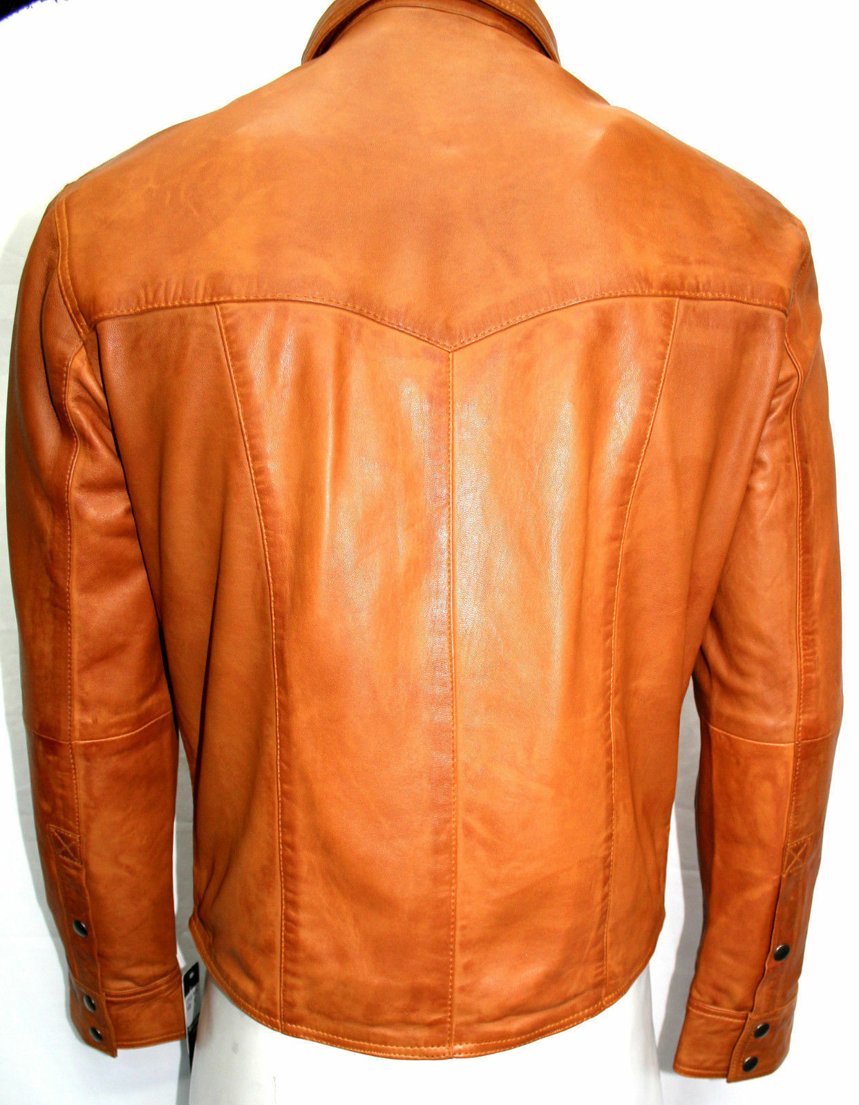 Men's Tan Leather Slim Fit Distinctive Style Shirt MS07