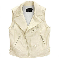 Women's Off White Slim Fit Leather Vest Jacket WV08