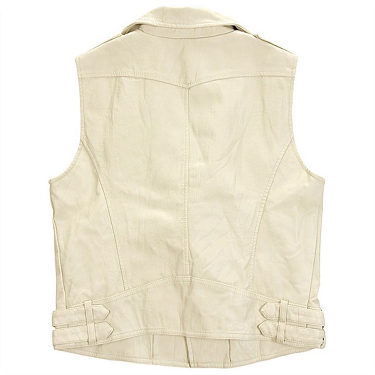 Women's Off White Slim Fit Leather Vest Jacket WV08