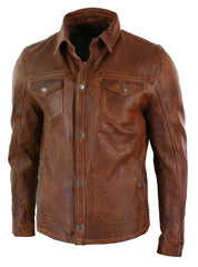 Men's Brown Leather Urban Appeal Slim Fit Shirt MS08