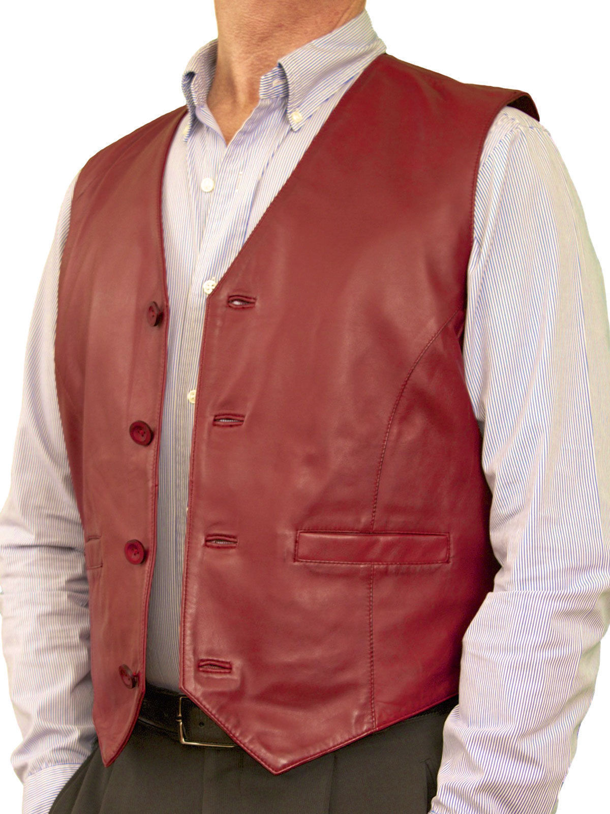 Men's Slim Fit Burgundy Leather Vest MV12