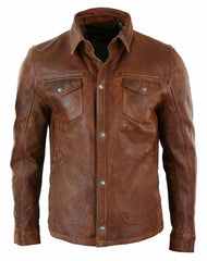 Men's Brown Leather Urban Appeal Slim Fit Shirt MS08