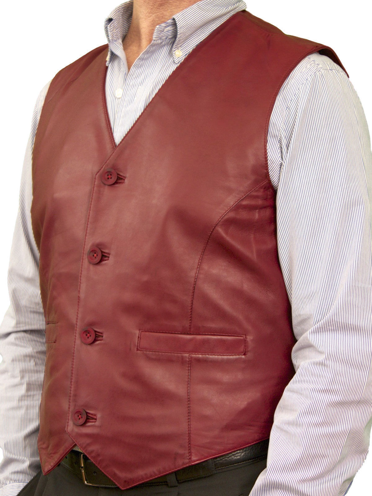 Men's Slim Fit Burgundy Leather Vest MV12