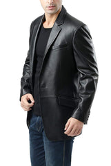 Men's Classic Black Single Button Leather Blazer TB026