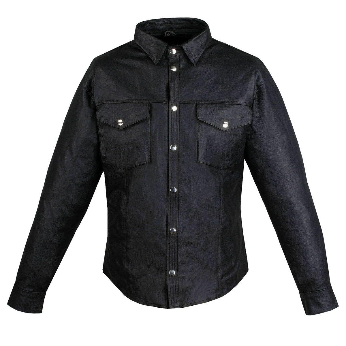 Men's Black Leather Slim Fit Shirt with Edgy Flair MS09