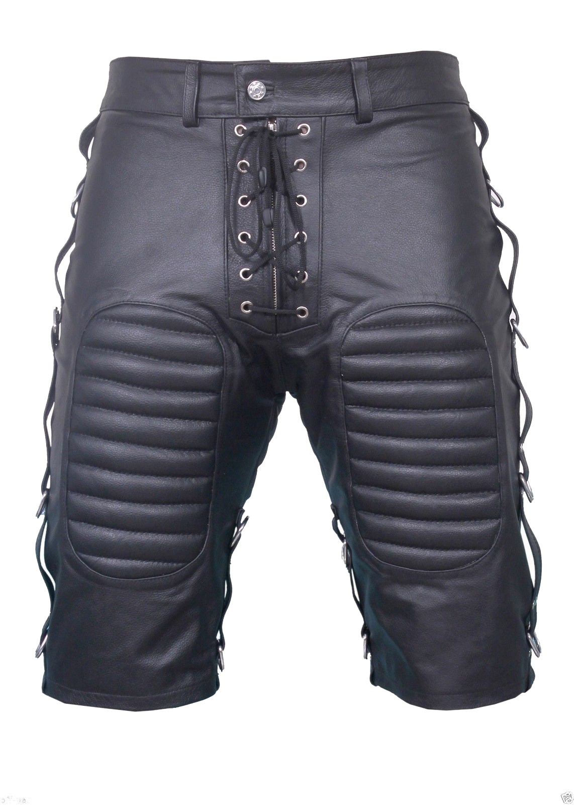 Men's Buckled Knee Length Quilted Leather Shorts MH10