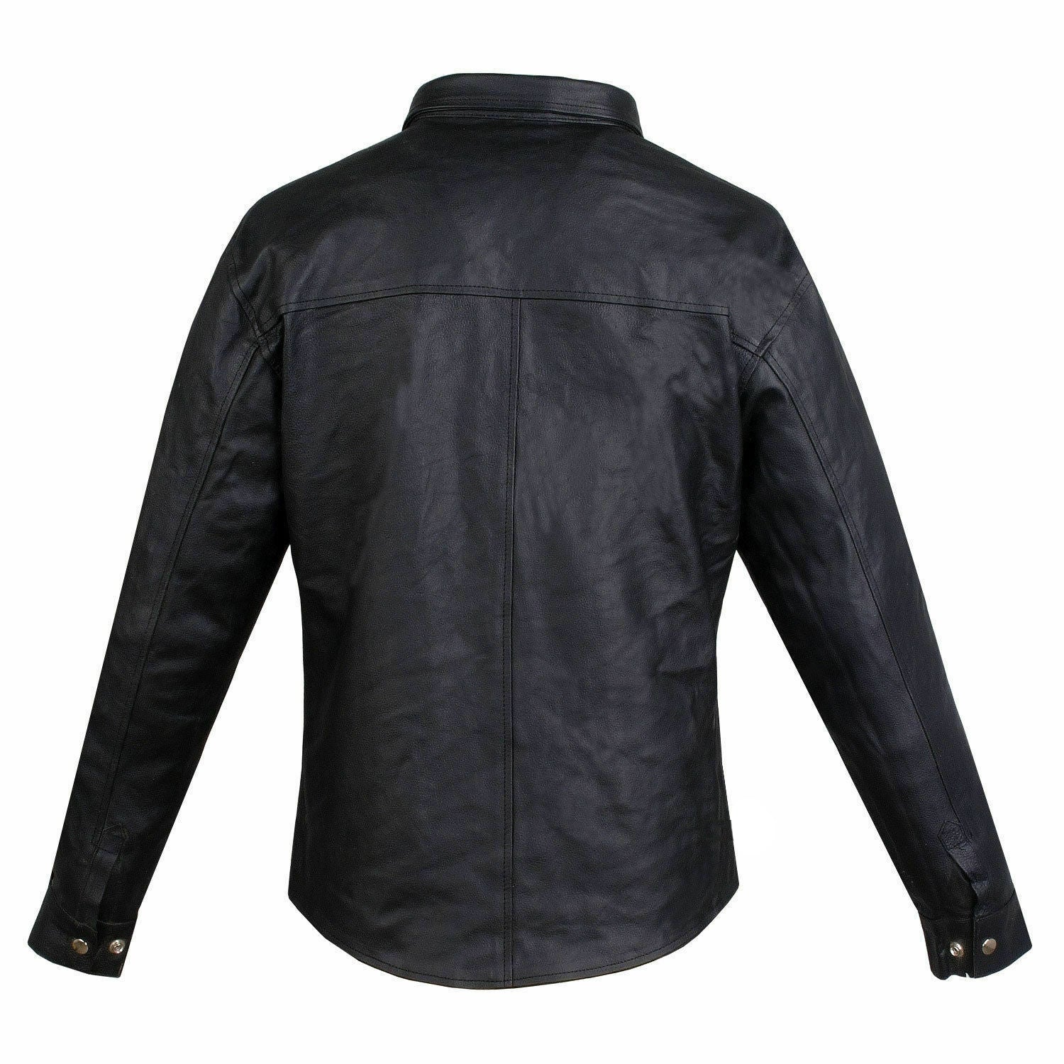 Men's Black Leather Slim Fit Shirt with Edgy Flair MS09