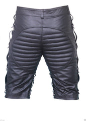 Men's Buckled Knee Length Quilted Leather Shorts MH10