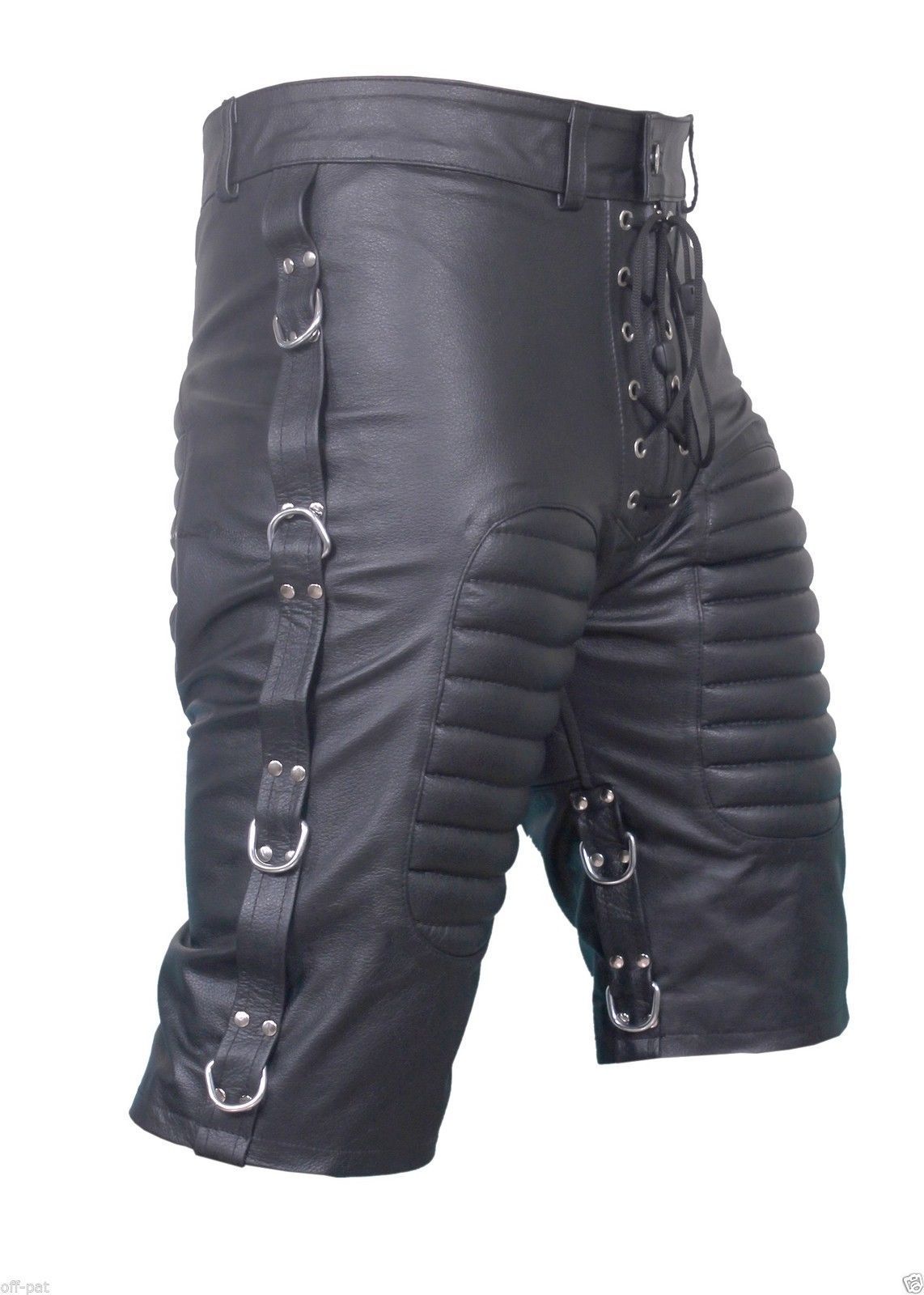 Men's Buckled Knee Length Quilted Leather Shorts MH10