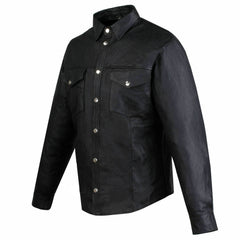 Men's Black Leather Slim Fit Shirt with Edgy Flair MS09