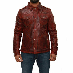 Men's Vintage Distressed Brown Leather Shirt MS13