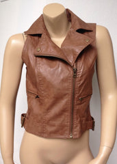 Women's Slim Fit Brown Leather Vest Jacket WV10