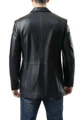 Men's Classic Black Single Button Leather Blazer TB026