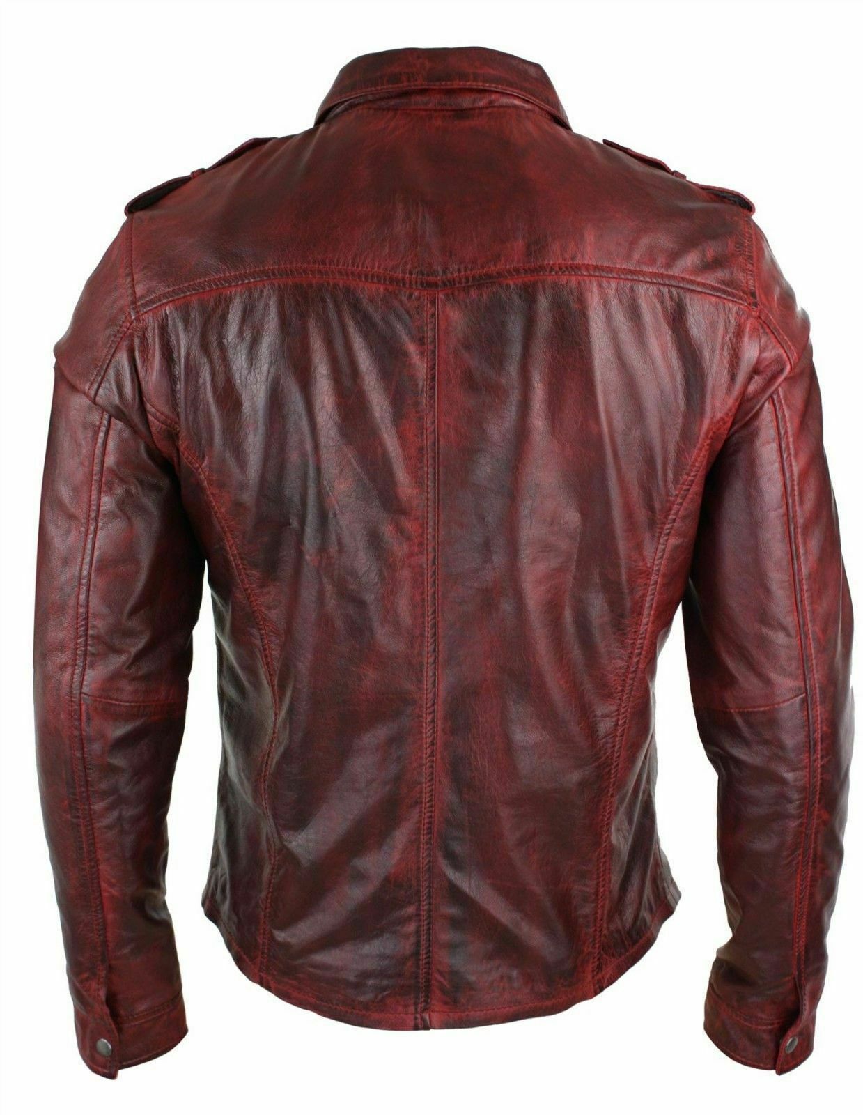 Men's Antique Burgundy Distressed Vintage Leather Shirt MS11