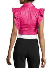 Women’s Bold Hot Pink Cropped Leather Vest WV05