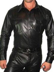 Men's Black Leather with Bold Shoulder Loop Shirt MS15