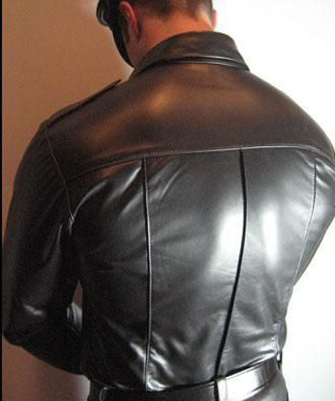 Men's Black Leather with Bold Shoulder Loop Shirt MS15