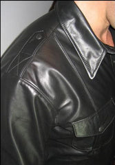 Men's Black Leather with Bold Shoulder Loop Shirt MS15