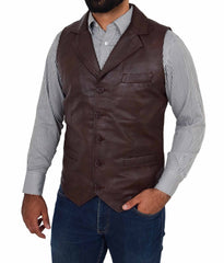 Men’s Slim Fit Brown Genuine Leather Vest MV13