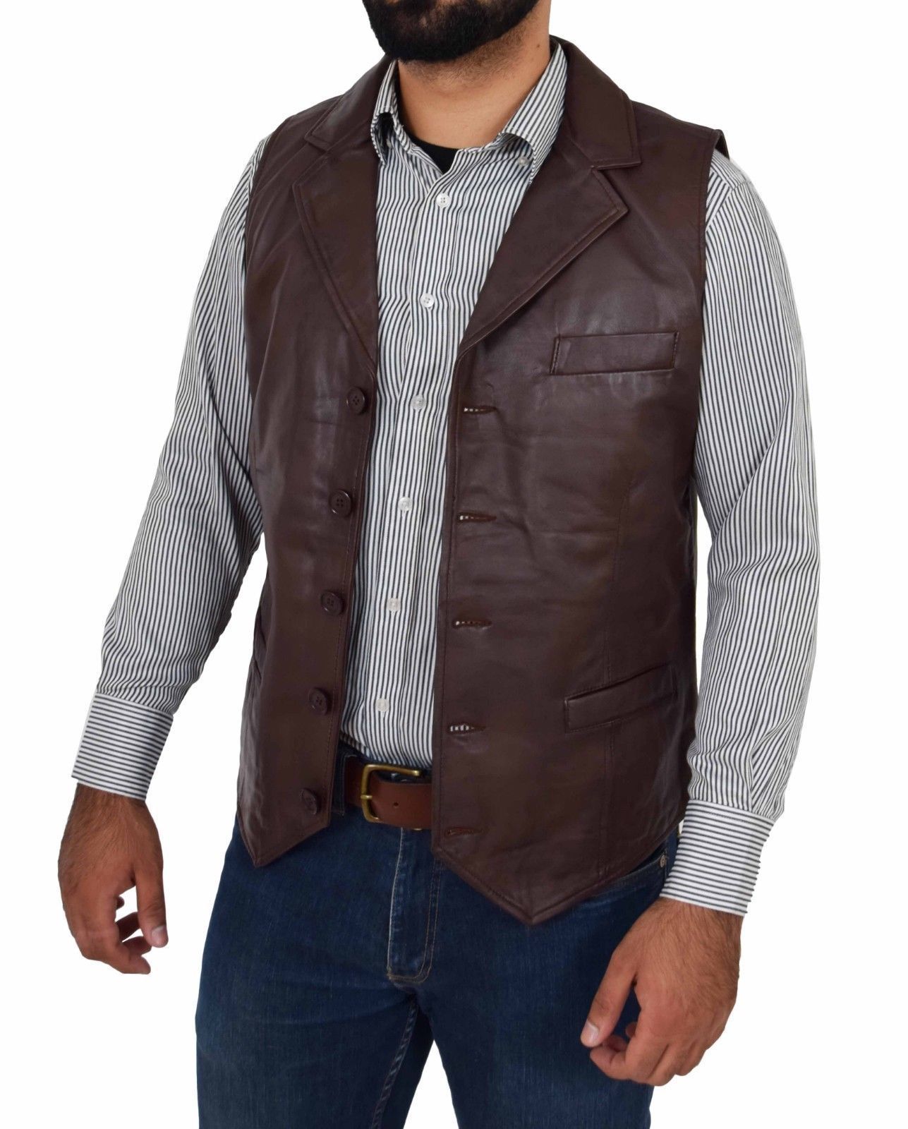 Men’s Slim Fit Brown Genuine Leather Vest MV13