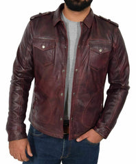 Men's Vintage Distressed Brown Leather Shirt MS12