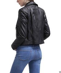 Women’s Quilted Genuine Leather Motorcycle Jacket WJ032