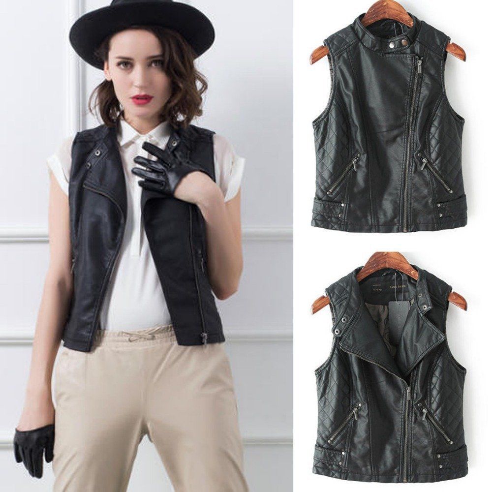 Women’s Slim Fit Quilted Leather Vest Jacket WV06